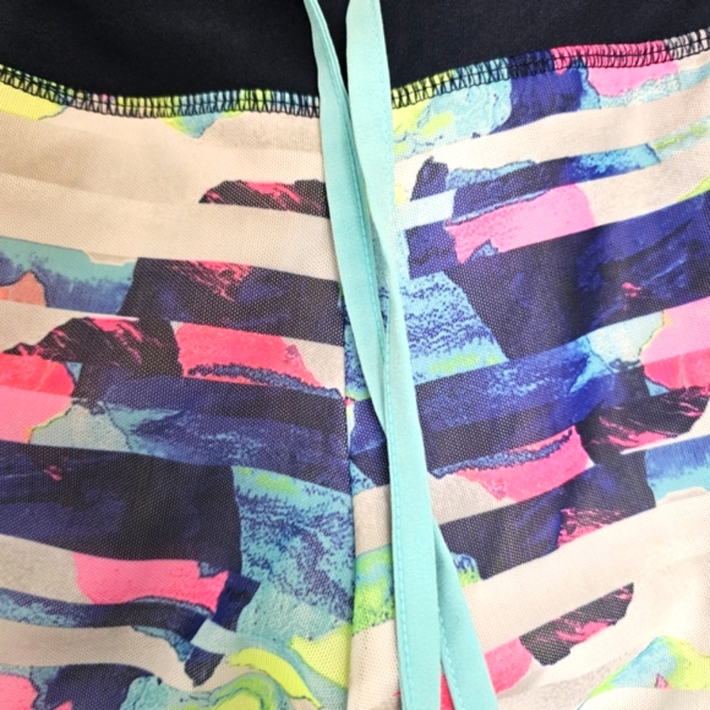 Avia Women's Multicolor Athletic Running Shorts Neon Abstract and Stripes Sz S - Picture 3 of 5